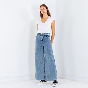 NA-KD Blue High Rise Raw Hem Denim Wide Leg Jeans Size 34